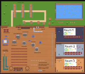 Open-Access-Barcamp 2021: Screenshot der Gather.town-Räumlichkeiten